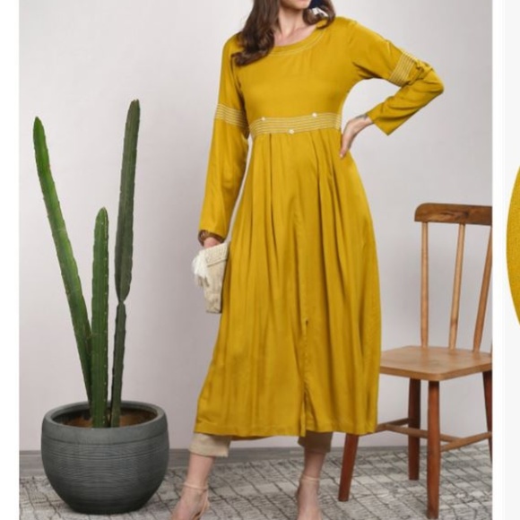 Dresses & Skirts - Mustard Solid A-Line Kurta
